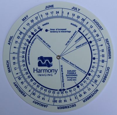 Pregnancy Date Wheel with company logo